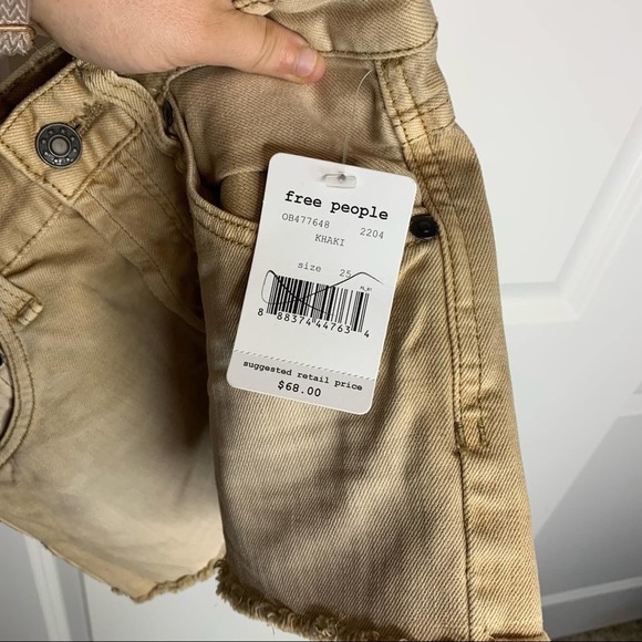 Free People High Rise Khaki Cut Off Shorts 25 - Picture 7 of 9